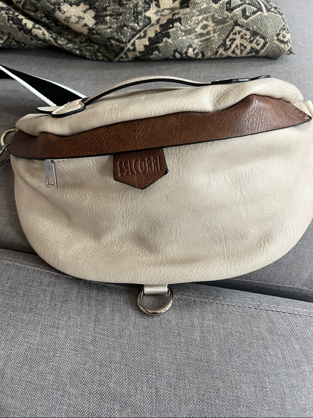 Eslcorri Crossbody Two-Tone Beige and Brown Sling Purse Vegan Leather Fanny Bag